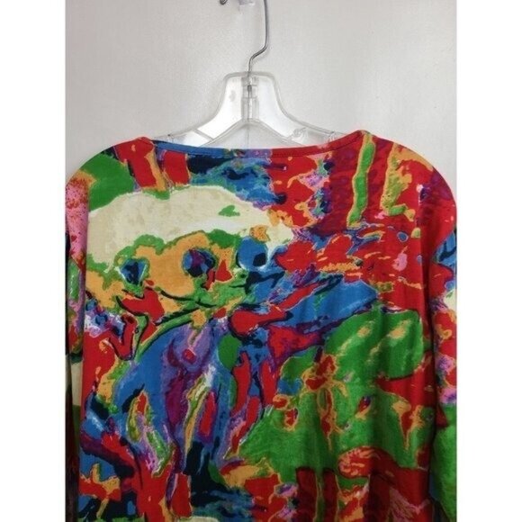 Keren Hart Womens Wearable Art Top Large Colorful Abstract Rhinestone 3/4 Sleeve - Picture 8 of 8